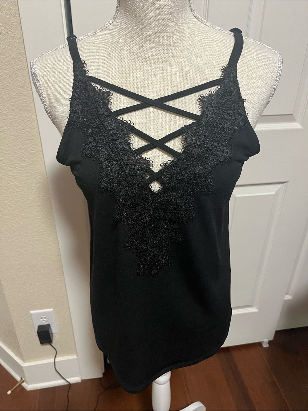 Maurices Black Lace-Front Strappy Camisole